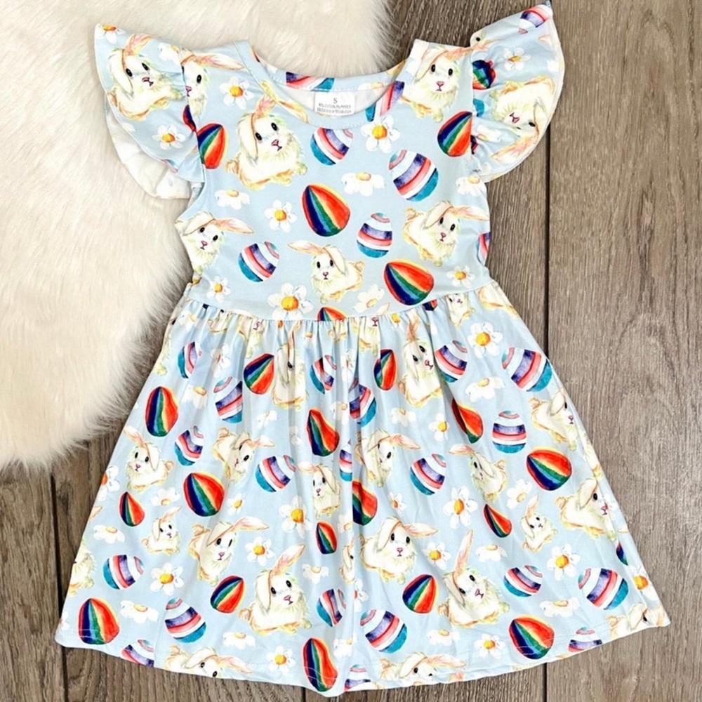 Girls boutique Rainbow Egg Bunny Dress.